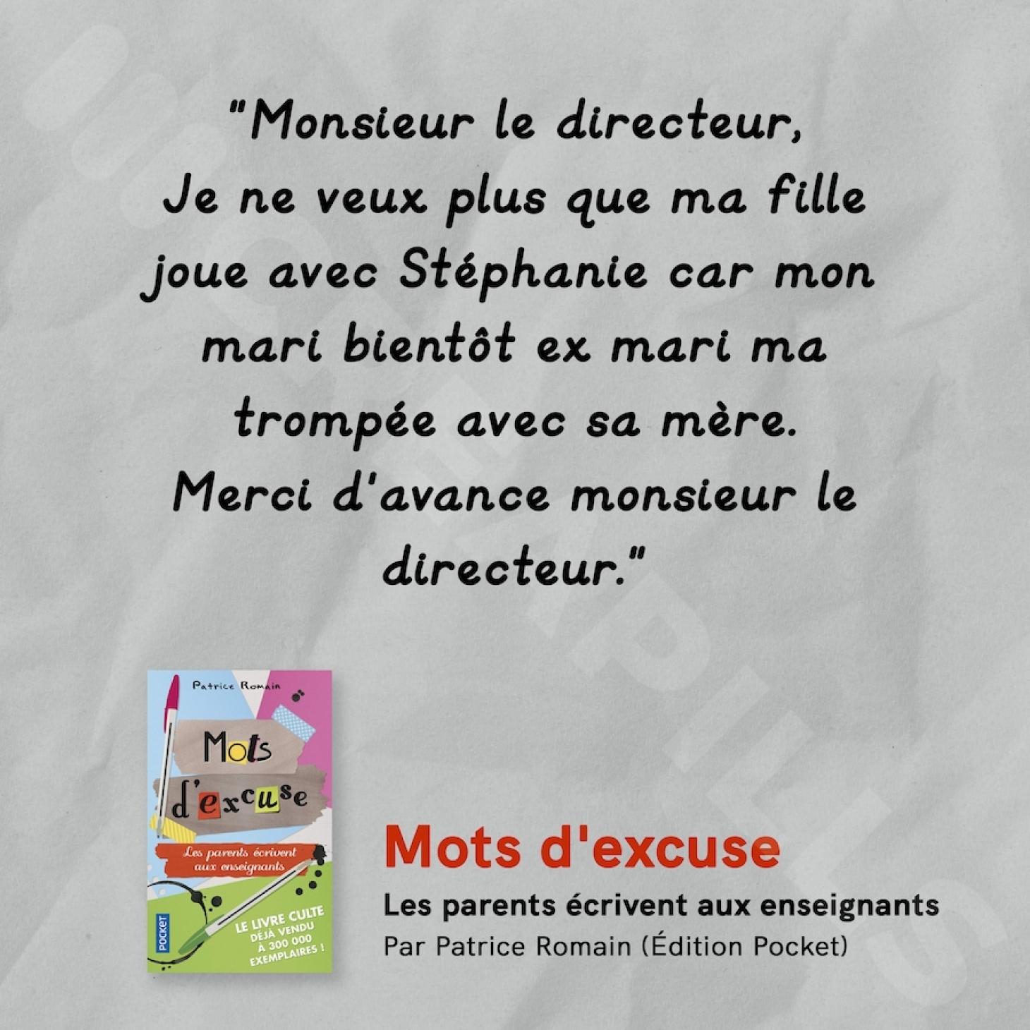“Mots d’excuse” de Patrice Romain (Pocket)