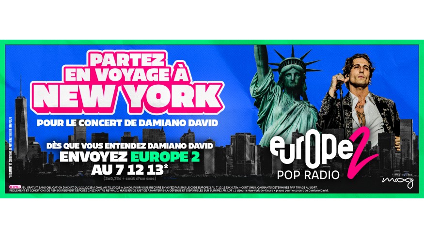 Europe 2 vous offre New York et vos places de concert avec Damiano David !