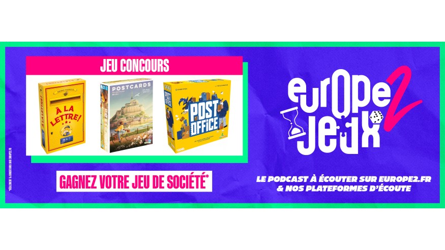 Écoutez le podcast Europe 2 Jeux et gagnez vos boites de jeux sur le thème de la poste !